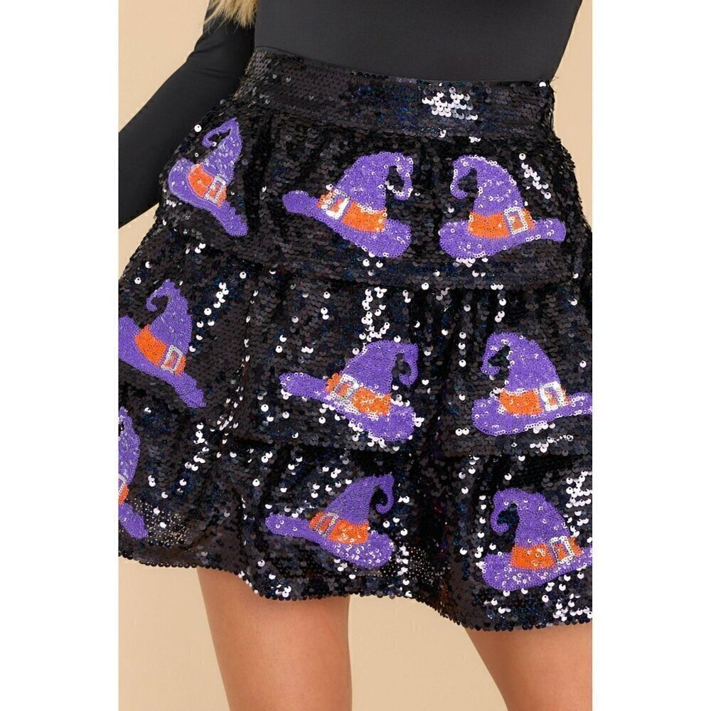 Feelin' Witchy Sequin Witch Hat Skirt in Black - Picture 9 of 10